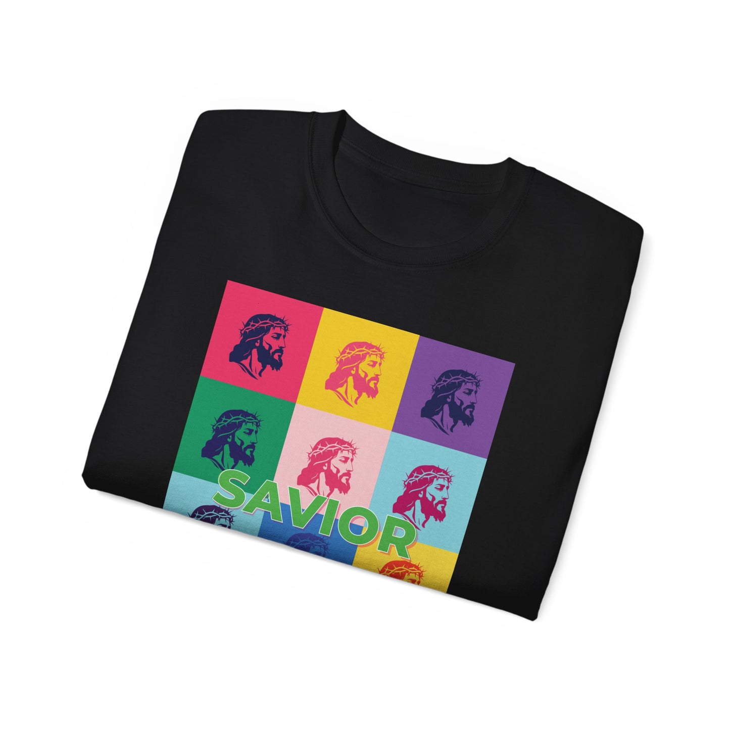 Savior Christian T-Shirt - Bold Pop Art Jesus Tee, Faith Graphic Tee, Crown of Thorns Religious Shirt, Men Women Unisex Tee, Religious Gift