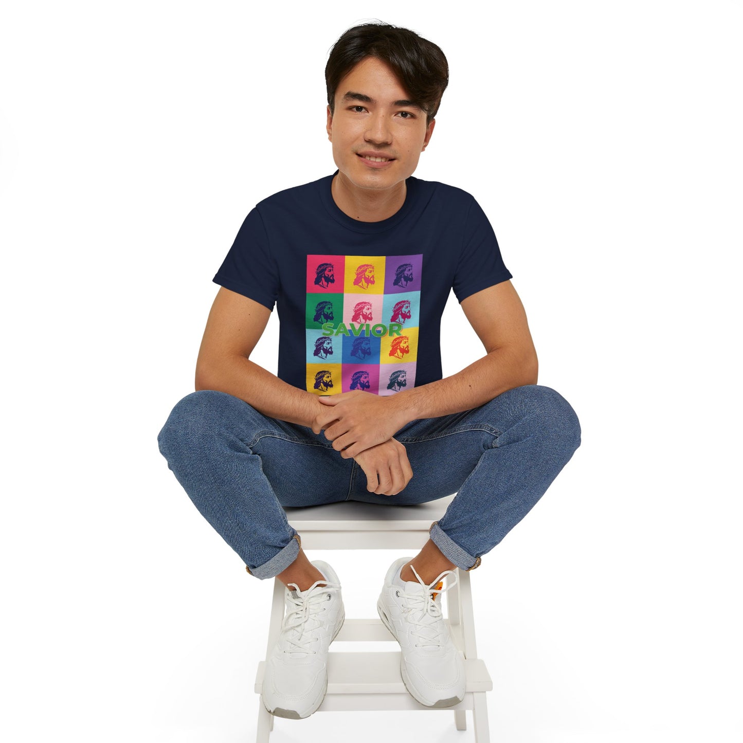 Savior Christian T-Shirt - Bold Pop Art Jesus Tee, Faith Graphic Tee, Crown of Thorns Religious Shirt, Men Women Unisex Tee, Religious Gift