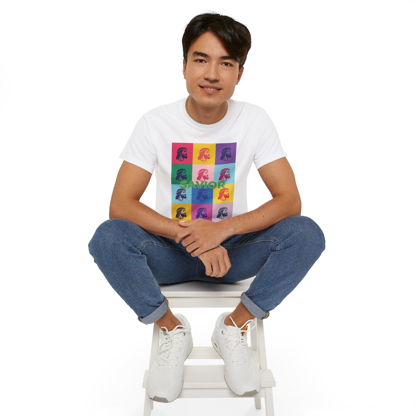 Savior Christian T-Shirt - Bold Pop Art Jesus Tee, Faith Graphic Tee, Crown of Thorns Religious Shirt, Men Women Unisex Tee, Religious Gift
