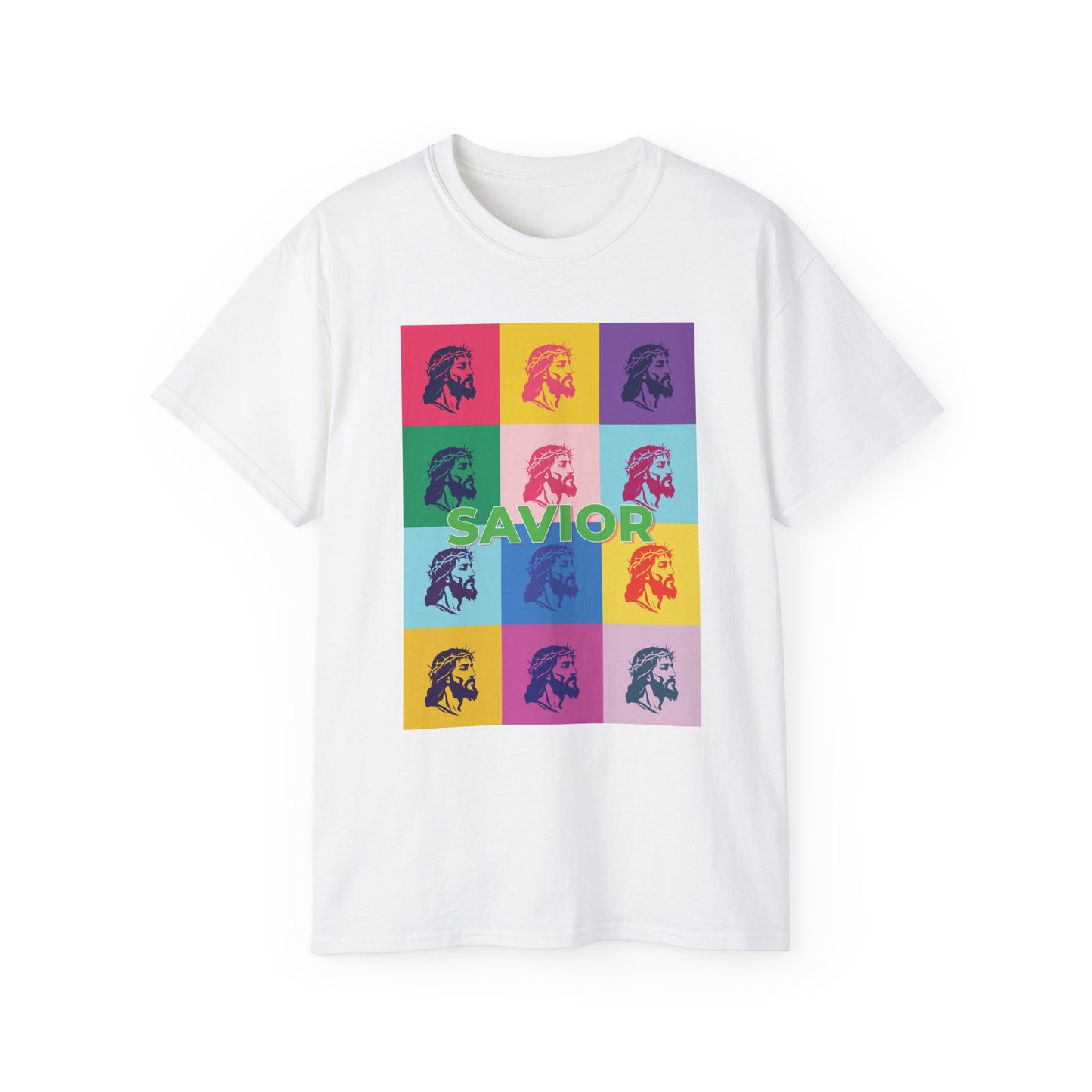 Savior Christian T-Shirt - Bold Pop Art Jesus Tee, Faith Graphic Tee, Crown of Thorns Religious Shirt, Men Women Unisex Tee, Religious Gift