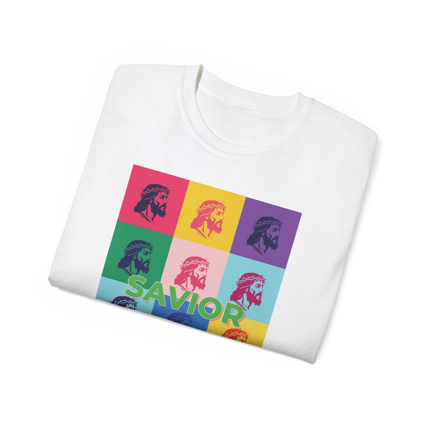 Savior Christian T-Shirt - Bold Pop Art Jesus Tee, Faith Graphic Tee, Crown of Thorns Religious Shirt, Men Women Unisex Tee, Religious Gift