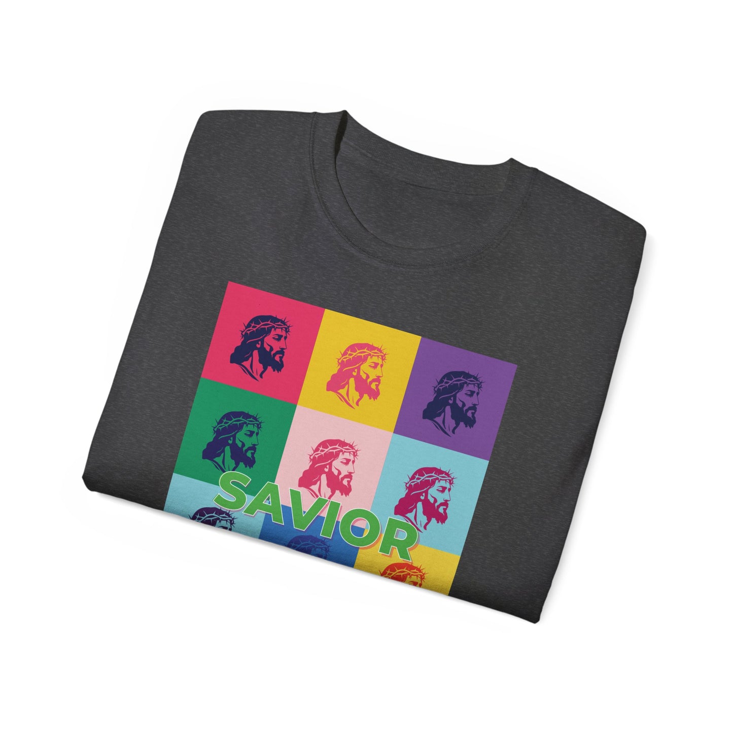 Savior Christian T-Shirt - Bold Pop Art Jesus Tee, Faith Graphic Tee, Crown of Thorns Religious Shirt, Men Women Unisex Tee, Religious Gift