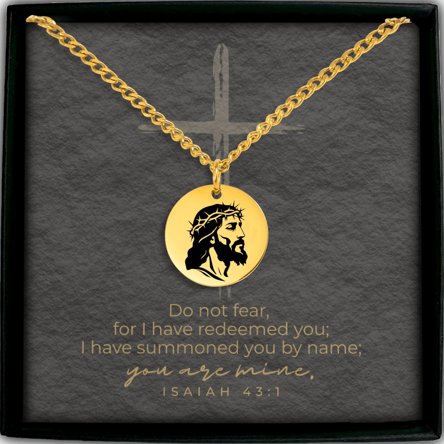 You Are Mine Gold Necklace for Men – Christian Gift – Jesus Crown of Thorns Pendant – Bible Verse Faith Jewelry – Religious Gift for Him