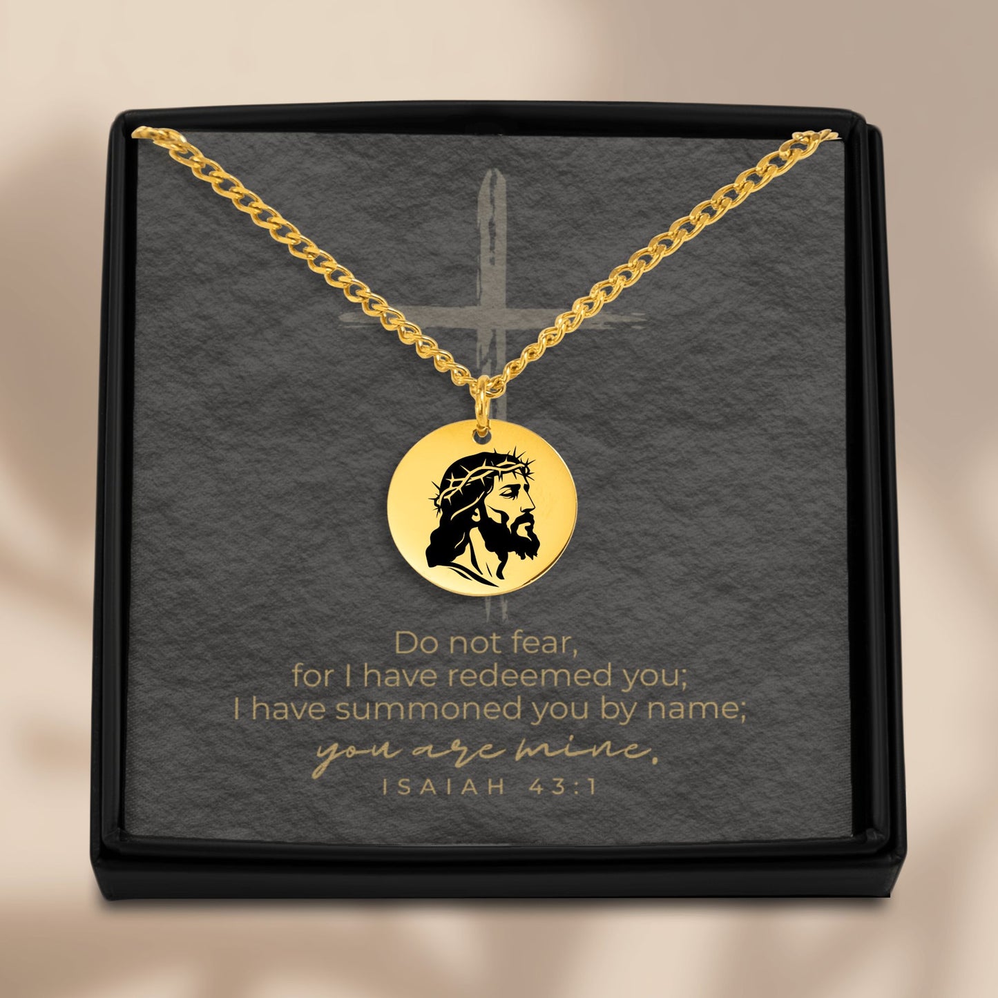 You Are Mine Gold Necklace for Men – Christian Gift – Jesus Crown of Thorns Pendant – Bible Verse Faith Jewelry – Religious Gift for Him