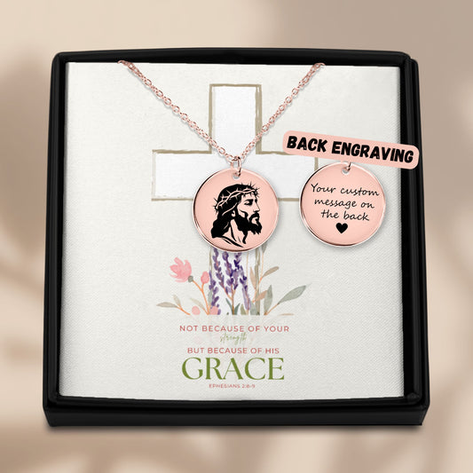 Jesus Necklace for Women – Crown of Thorns Pendant Grace Scripture Card– Christian Gift for Her, Ephesians 2:8-9 Jewelry Faith Encouragement