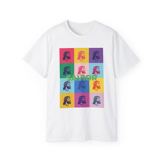 Savior Christian T-Shirt - Bold Pop Art Jesus Tee, Faith Graphic Tee, Crown of Thorns Religious Shirt, Men Women Unisex Tee, Religious Gift
