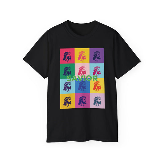 Savior Christian T-Shirt - Bold Pop Art Jesus Tee, Faith Graphic Tee, Crown of Thorns Religious Shirt, Men Women Unisex Tee, Religious Gift