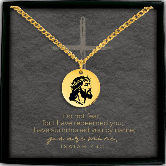 You Are Mine Gold Necklace for Men – Christian Gift – Jesus Crown of Thorns Pendant – Bible Verse Faith Jewelry – Religious Gift for Him