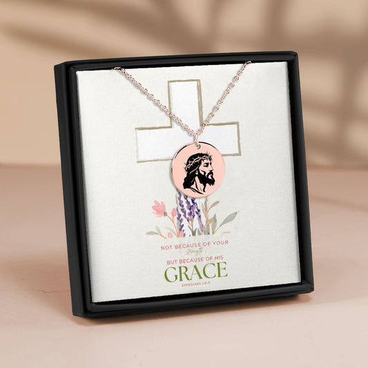Jesus Necklace for Women – Crown of Thorns Pendant Grace Scripture Card– Christian Gift for Her, Ephesians 2:8-9 Jewelry Faith Encouragement
